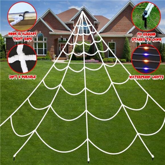 Halloween Decorations Spider Webs Lights: 200 Purple & Orange LED Halloween - Picture 4 of 8